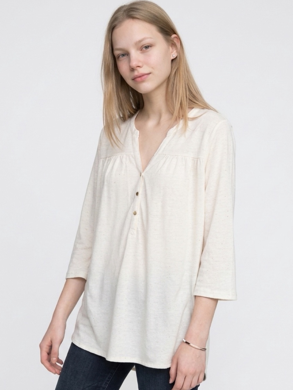 NWT H&M Large Cream Henley Tunic Shirt